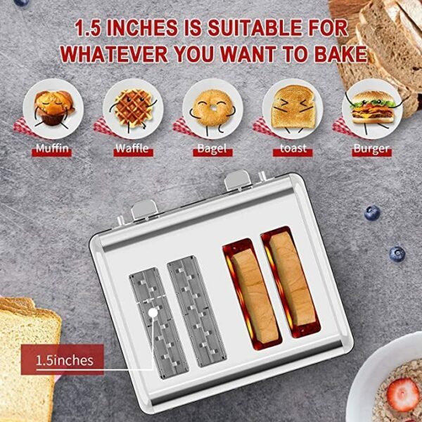 Toaster 4 Slice;  Geek Chef Stainless Steel Extra-Wide Slot Toaster with Dual Control Panels of Bagel/Defrost/Cancel Function(Sliver-Black) - Image 14