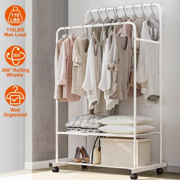 Garment Hanging Rack Clothing Hanging Rail Pillow Shoe Display Organizer Stand Rolling Wheel Clothes Organizer - Image 2