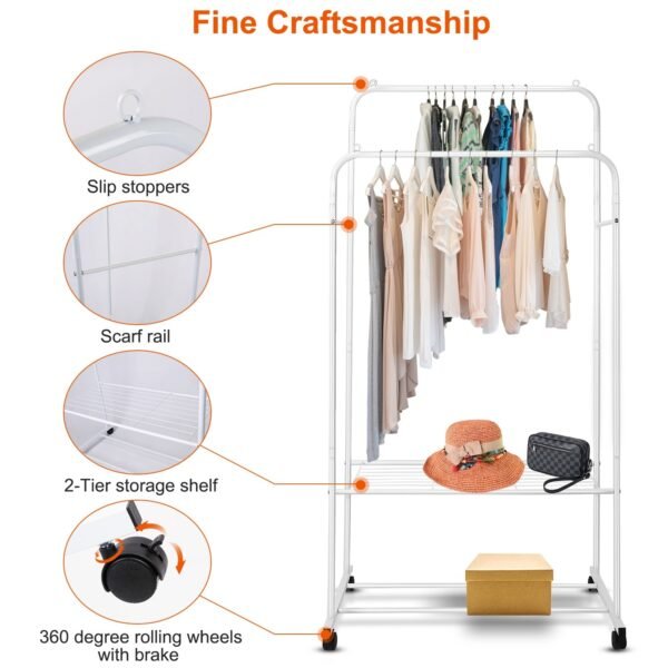 Garment Hanging Rack Clothing Hanging Rail Pillow Shoe Display Organizer Stand Rolling Wheel Clothes Organizer - Image 3