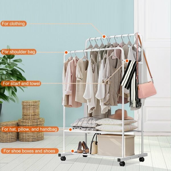 Garment Hanging Rack Clothing Hanging Rail Pillow Shoe Display Organizer Stand Rolling Wheel Clothes Organizer - Image 4