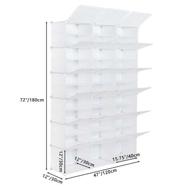 12-Tier Portable 72 Pair Shoe Rack Organizer 36 Grids Tower Shelf Storage Cabinet Stand Expandable for Heels, Boots, Slippers, White RT - Image 6