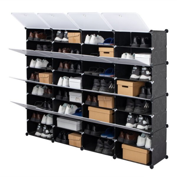 8-Tier Portable 64 Pair Shoe Rack Organizer 32 Grids Tower Shelf Storage Cabinet Stand Expandable for Heels, Boots, Slippers, Black YF - Image 2