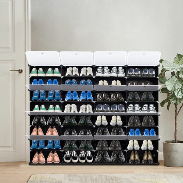 8-Tier Portable 64 Pair Shoe Rack Organizer 32 Grids Tower Shelf Storage Cabinet Stand Expandable for Heels, Boots, Slippers, Black YF - Image 3