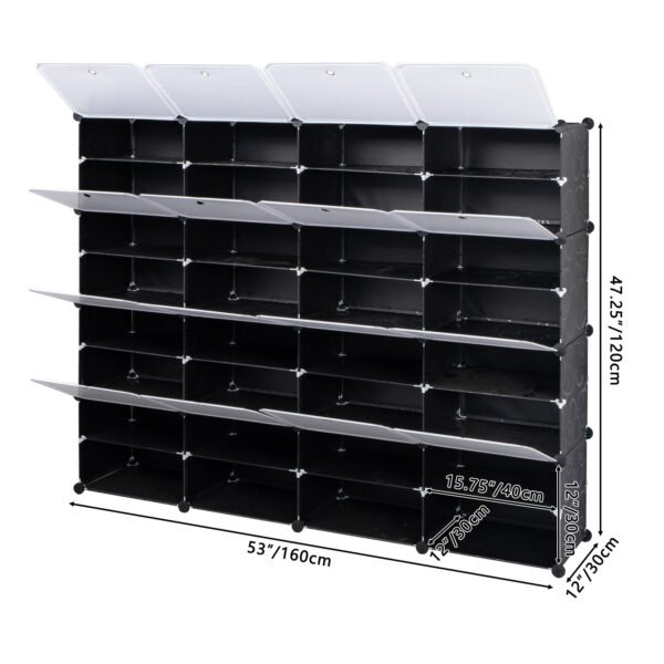 8-Tier Portable 64 Pair Shoe Rack Organizer 32 Grids Tower Shelf Storage Cabinet Stand Expandable for Heels, Boots, Slippers, Black YF - Image 6