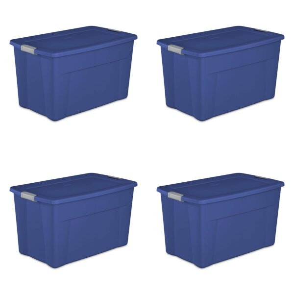 35 Gallon Latch Tote Plastic, Stadium Blue, Set of 4