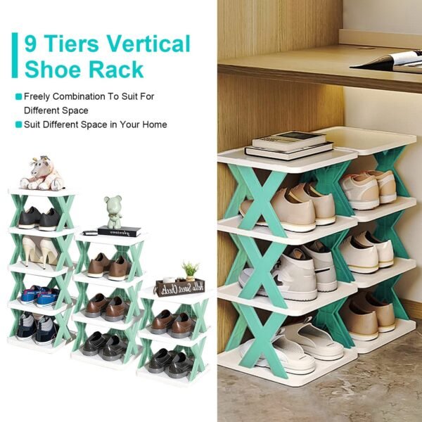 9Tier Narrow Entryway Shoe Rack Plastic Vertical Shoe Organizer Space Saving Free Standing Shoes Storage Shelf Closet Hallway - Image 15