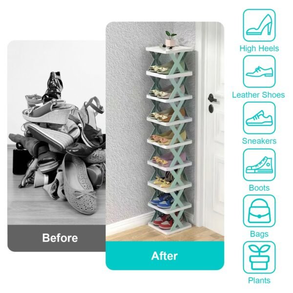 9Tier Narrow Entryway Shoe Rack Plastic Vertical Shoe Organizer Space Saving Free Standing Shoes Storage Shelf Closet Hallway - Image 16