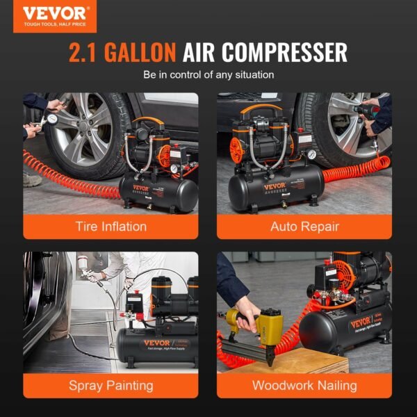 VEVOR Air Compressor 90 PSI 70 dB Ultra Quiet Oil-Free - Image 2