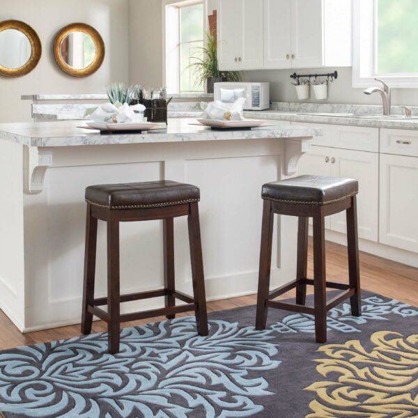 Claridge 26" Backless Indoor Bar Stool, Dark Walnut and Beige Linen Fabric, Includes 1 Stool - Image 2