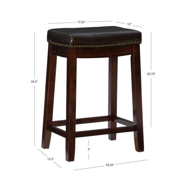 Claridge 26" Backless Indoor Counter Stool, Dark Brown with Cognac Faux Leather, Includes 1 Stool - Image 3