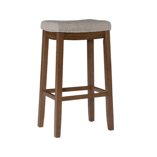 Claridge 32" Backless Indoor Bar Stool, Rustic Brown with Gray Linen Fabric, Includes 1 Stool