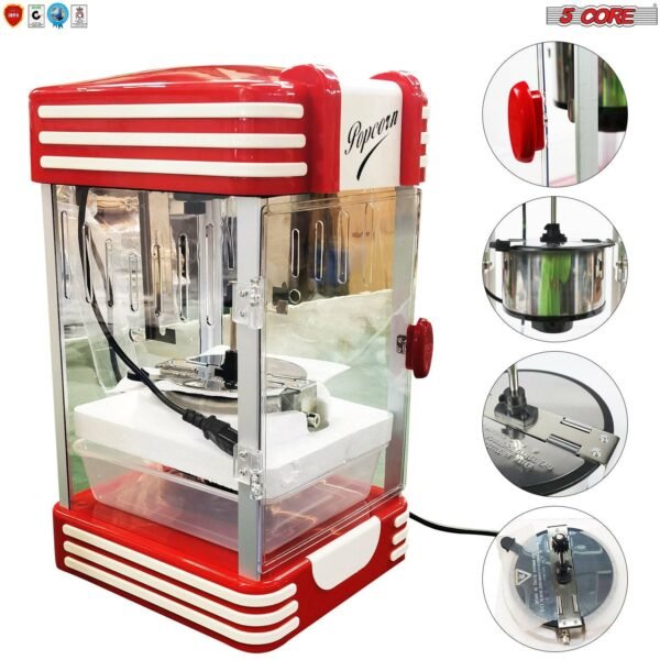 Commercial Popcorn Machine Also used in Home; Party; Movie Theater Style 4 oz. Ounce Antique 300 Watts Big Grande Size 5 Core-POP-850 - Image 3