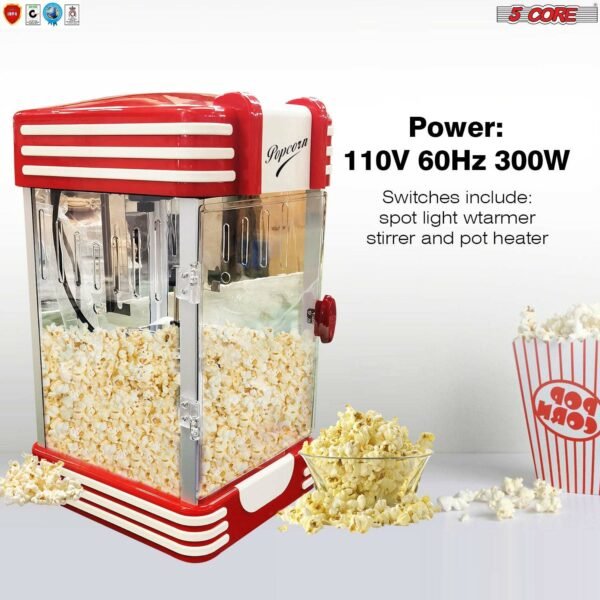 Commercial Popcorn Machine Also used in Home; Party; Movie Theater Style 4 oz. Ounce Antique 300 Watts Big Grande Size 5 Core-POP-850 - Image 7