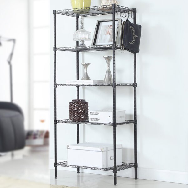 5-Shelf Shelving Storage Metal Organizer Wire Rack with adjustable shelves hooks - Image 3