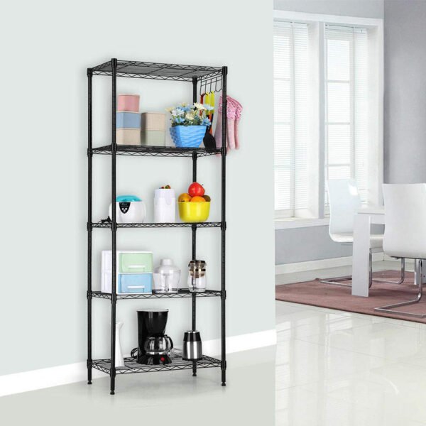 5-Shelf Shelving Storage Metal Organizer Wire Rack with adjustable shelves hooks - Image 4