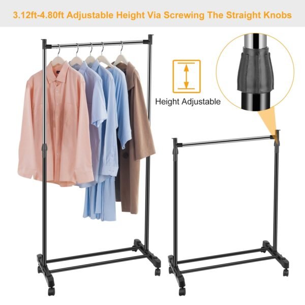 33lbs Garment Racks 3.12ft-4.80ft Height Adjustable Clothes Stand Foldable Clothes Hanger with Wheels - Image 2