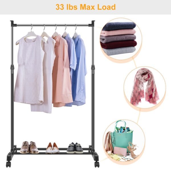 33lbs Garment Racks 3.12ft-4.80ft Height Adjustable Clothes Stand Foldable Clothes Hanger with Wheels - Image 4