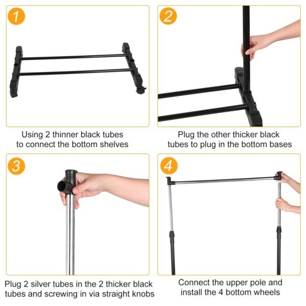 33lbs Garment Racks 3.12ft-4.80ft Height Adjustable Clothes Stand Foldable Clothes Hanger with Wheels - Image 5