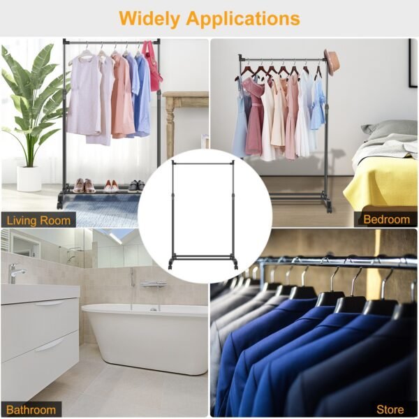 33lbs Garment Racks 3.12ft-4.80ft Height Adjustable Clothes Stand Foldable Clothes Hanger with Wheels - Image 6