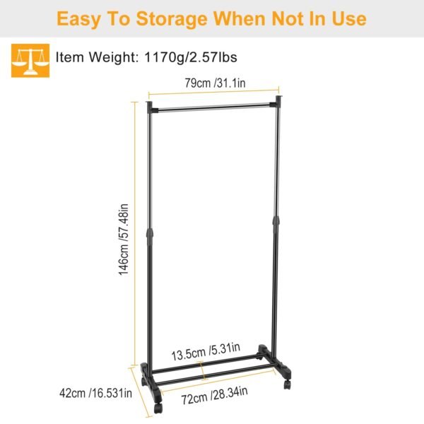 33lbs Garment Racks 3.12ft-4.80ft Height Adjustable Clothes Stand Foldable Clothes Hanger with Wheels - Image 7