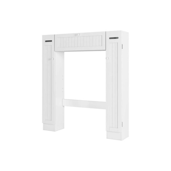 Over-The-Toilet Storage Cabinet with 2 Side Doors; Freestanding Toilet Cabinet Organizer with Adjustable Shelves & Paper Holder; Bathroom Space Saver with Pull-Down Door; Toilet Rack; White - Image 4