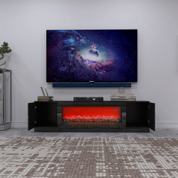 Living room furniture modern black electric fireplace TV stand with insert fireplace,without remote and heating - Image 2