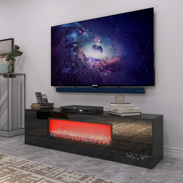 Living room furniture modern black electric fireplace TV stand with insert fireplace,without remote and heating - Image 9