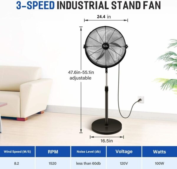 Simple Deluxe 20 Inch Pedestal Standing Fan, High Velocity, Heavy Duty Metal For Industrial, Commercial, Residential, Greenhouse Use, Black - Image 8