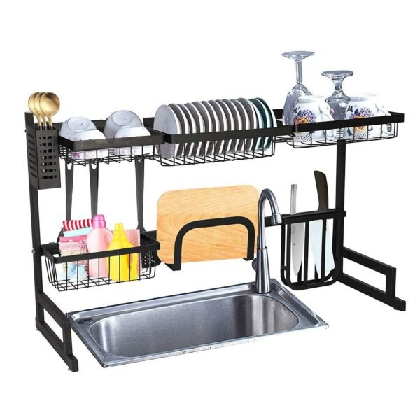 Bosonshop Over The Sink Dish Drying Rack Stainless Steel Kitchen Supplies Storage Shelf Drainer Organizer, 35" x 12.2" x 20.4" - Image 3