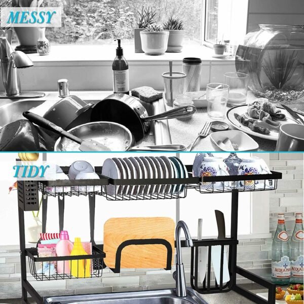 Bosonshop Over The Sink Dish Drying Rack Stainless Steel Kitchen Supplies Storage Shelf Drainer Organizer, 35" x 12.2" x 20.4" - Image 4