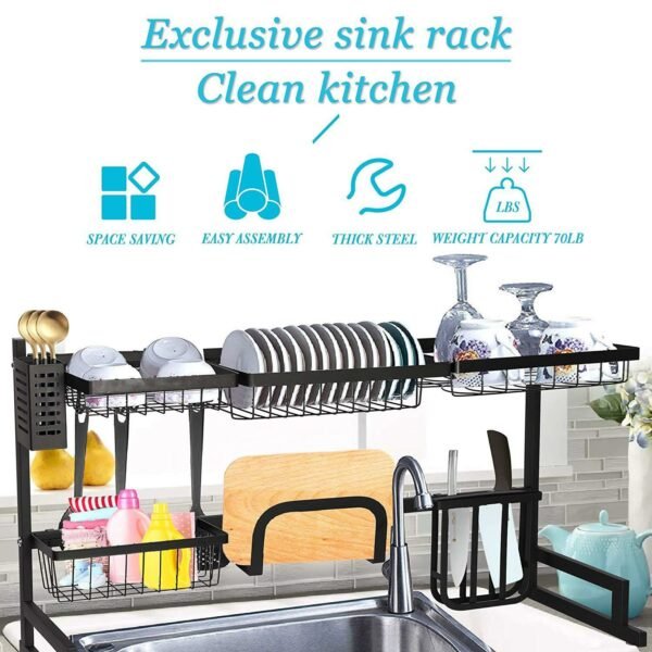 Bosonshop Over The Sink Dish Drying Rack Stainless Steel Kitchen Supplies Storage Shelf Drainer Organizer, 35" x 12.2" x 20.4" - Image 5