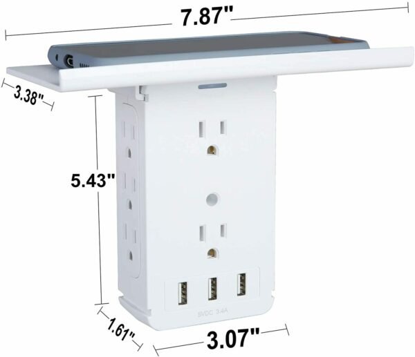 Bosonshop Wall Outlet Extender-2 Pack Surge Protector Multifunctional Outlet Wall Plug with 3 USB Ports(3.4A Total), 8 AC Outlets, Removable Outlet Shelf - Image 6