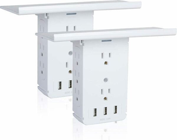 Bosonshop Wall Outlet Extender-2 Pack Surge Protector Multifunctional Outlet Wall Plug with 3 USB Ports(3.4A Total), 8 AC Outlets, Removable Outlet Shelf