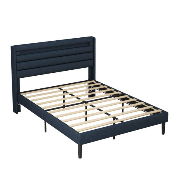 Queen Size Bedframe with LED Bedside Induction Light, Wrapped in Linen, Bedside Atmosphere Light, Anti Slip and Noise Free, Easy to Assemble, Dark Blue - Image 5