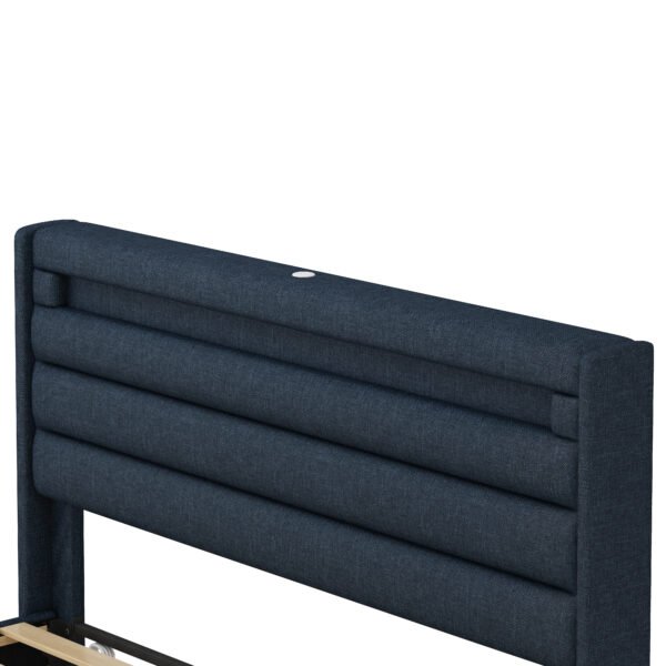Queen Size Bedframe with LED Bedside Induction Light, Wrapped in Linen, Bedside Atmosphere Light, Anti Slip and Noise Free, Easy to Assemble, Dark Blue - Image 6