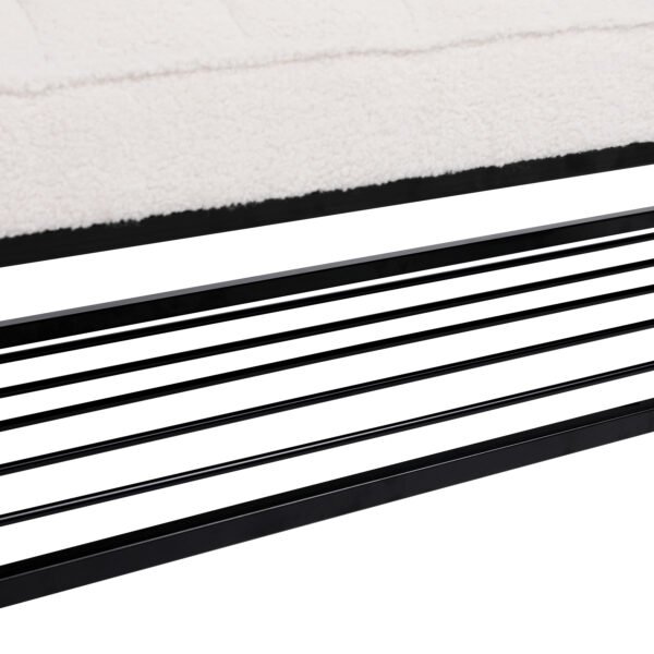 Channel Tufted Bench with Metal Shelf White Sherpa Upholstered Benches End of Bed Ottoman for Bedroom, Living Room, Entryway (White) - Image 7