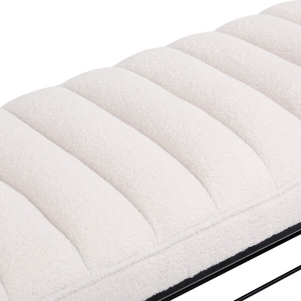 Channel Tufted Bench with Metal Shelf White Sherpa Upholstered Benches End of Bed Ottoman for Bedroom, Living Room, Entryway (White) - Image 8