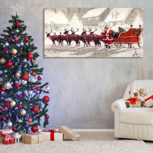 Framed Canvas Wall Art Decor Painting For Chrismas, Santa Claus with Reindeer Sledge Painting For Chrismas Gift, Decoration For Chrismas Eve Office Living Room, Bedroom Decor-Ready To Hang - Image 2