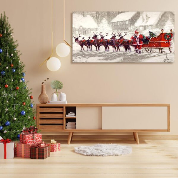 Framed Canvas Wall Art Decor Painting For Chrismas, Santa Claus with Reindeer Sledge Painting For Chrismas Gift, Decoration For Chrismas Eve Office Living Room, Bedroom Decor-Ready To Hang - Image 3