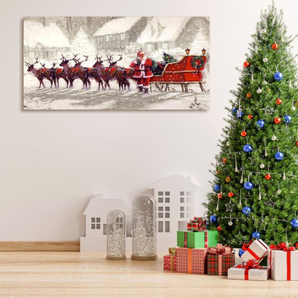 Framed Canvas Wall Art Decor Painting For Chrismas, Santa Claus with Reindeer Sledge Painting For Chrismas Gift, Decoration For Chrismas Eve Office Living Room, Bedroom Decor-Ready To Hang - Image 4