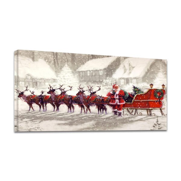 Framed Canvas Wall Art Decor Painting For Chrismas, Santa Claus with Reindeer Sledge Painting For Chrismas Gift, Decoration For Chrismas Eve Office Living Room, Bedroom Decor-Ready To Hang