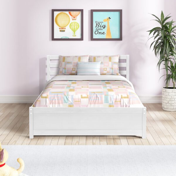 Full Size Wood Platform Bed Frame with 4 Storage Drawers and Headboard of White Color for All Ages - Image 4