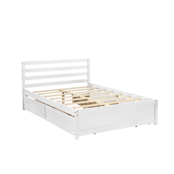 Full Size Wood Platform Bed Frame with 4 Storage Drawers and Headboard of White Color for All Ages - Image 6