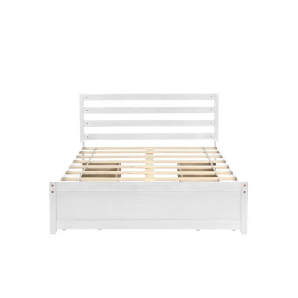 Full Size Wood Platform Bed Frame with 4 Storage Drawers and Headboard of White Color for All Ages - Image 7