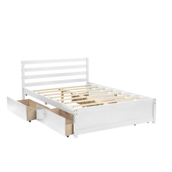 Full Size Wood Platform Bed Frame with 4 Storage Drawers and Headboard of White Color for All Ages - Image 8