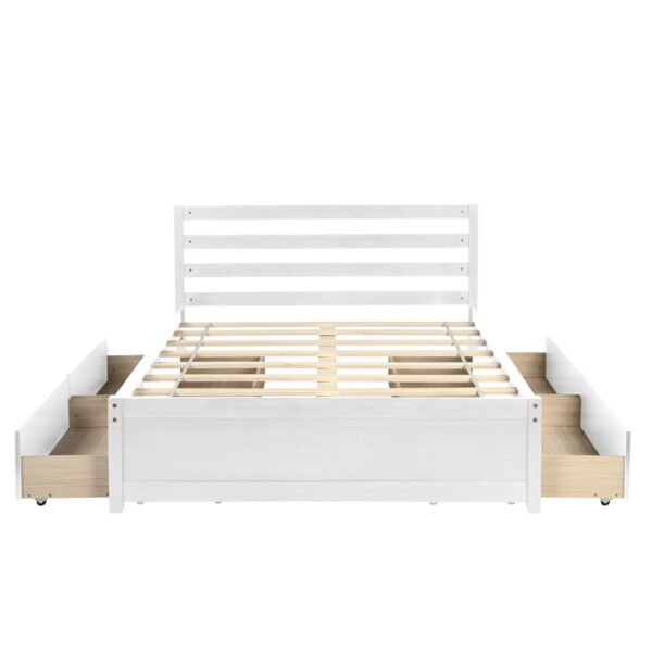 Full Size Wood Platform Bed Frame with 4 Storage Drawers and Headboard of White Color for All Ages - Image 9