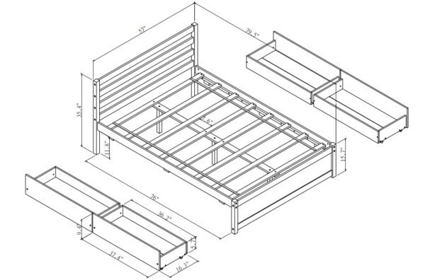Full Size Wood Platform Bed Frame with 4 Storage Drawers and Headboard of White Color for All Ages - Image 10