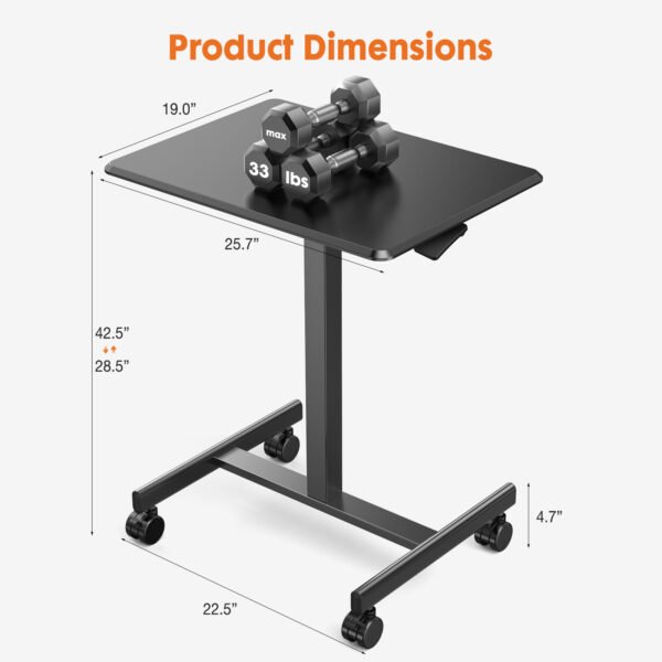 Sweetcrispy Small Mobile Rolling Standing Desk Rolling Desk Laptop Computer Cart for Home - Image 2