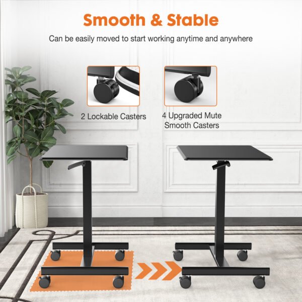 Sweetcrispy Small Mobile Rolling Standing Desk Rolling Desk Laptop Computer Cart for Home - Image 3