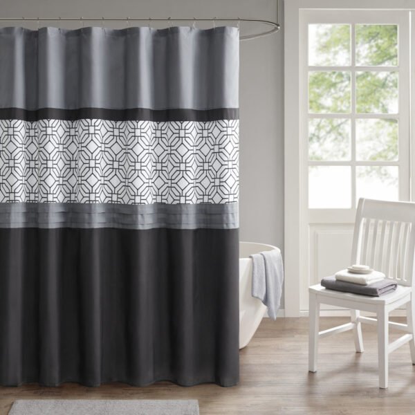 Donnell Embroidered and Pieced Shower Curtain